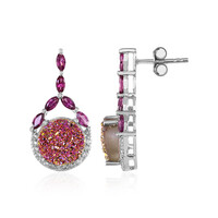 Pink Glitter Agate Silver Earrings