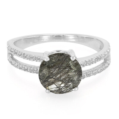 Black Rutile Quartz Silver Ring