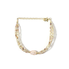 Peach Freshwater Pearl Silver Bracelet (Riya)