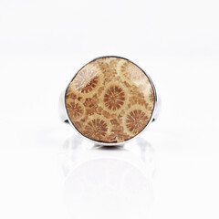 Petrified Coral Silver Ring