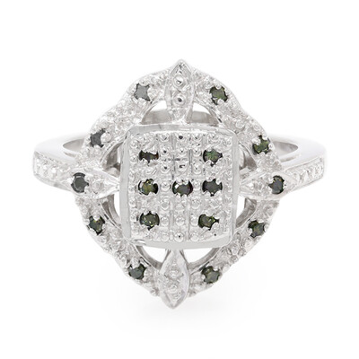 Emerald Green Diamond Silver Ring