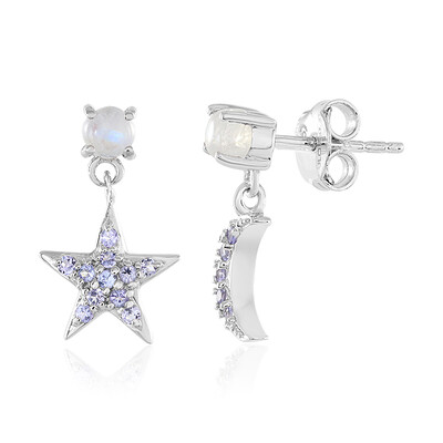 Rainbow Moonstone Silver Earrings