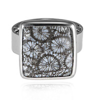 Petrified Coral Silver Ring
