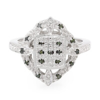 Emerald Green Diamond Silver Ring