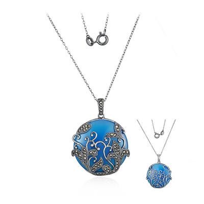 Blue Agate Silver Necklace