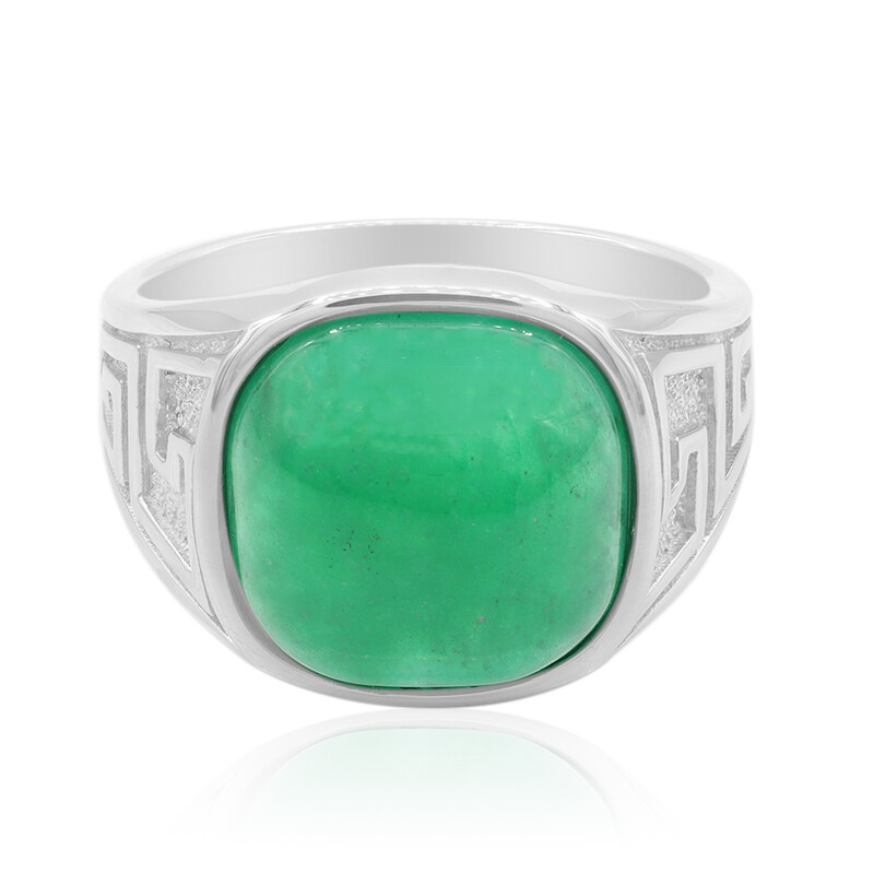 Chic Chinese Green Agate 925 Silver Ring 7.17ct
