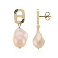 Orange Freshwater Pearl Silver Earrings (TPC)
