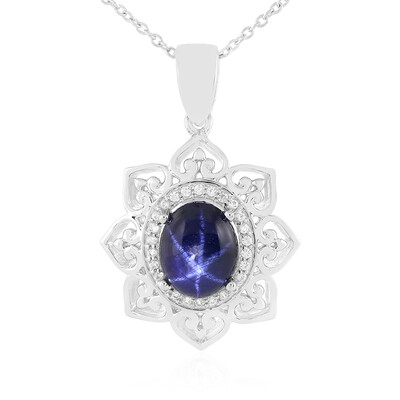 Blue Star Sapphire Silver Necklace