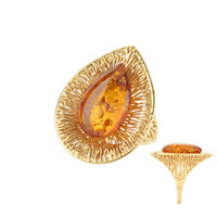 Cognac Baltic Amber Silver Ring