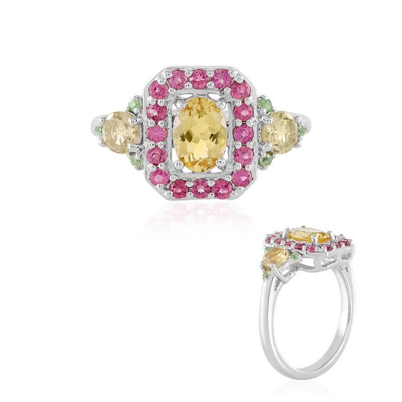 Silver Beryl Rings Chic Brazilian Beryl & Rubellite Silver Ring, 1.7ct