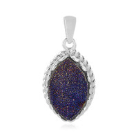 Cobalt Blue Glitter Agate Silver Pendant