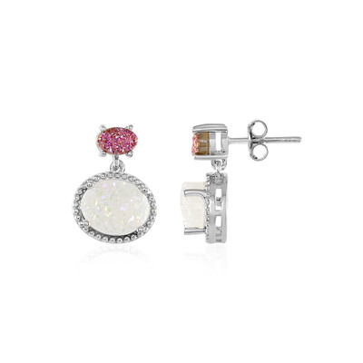 Rainbow Glitter Agate Silver Earrings
