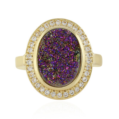Pink Glitter Agate Silver Ring