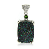 Peacock Green Glitter Agate Silver Pendant