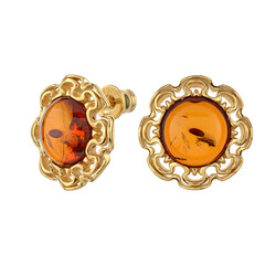 Cognac Baltic Amber Silver Earrings