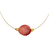 Petrified Red Horn Coral Stainless Steel Necklace