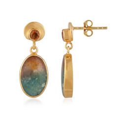 Petrified Opalized Wood Silver Earrings (Bali Barong)
