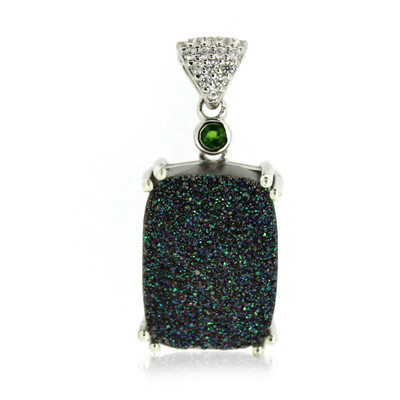 Peacock Green Glitter Agate Silver Pendant