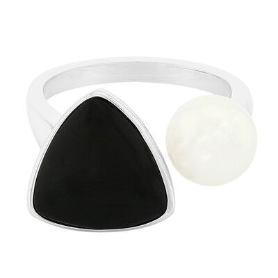 Black Agate Silver Ring