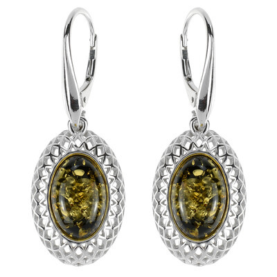 Green Amber Silver Earrings (dagen)
