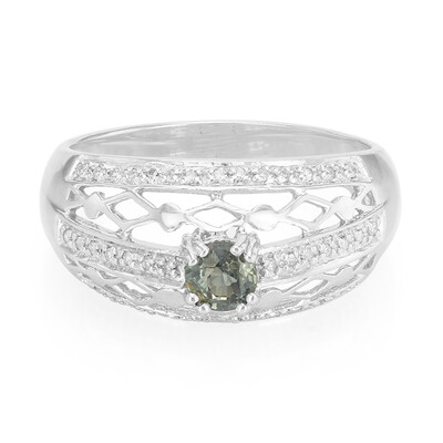 Unheated Peacock Sapphire Silver Ring