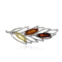 Amber Silver Brooch