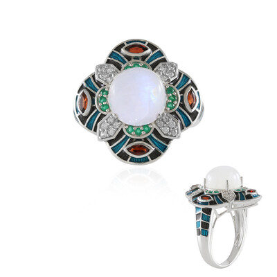 Rainbow Moonstone Silver Ring (Adela Silber)