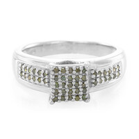 Emerald Green Diamond Silver Ring