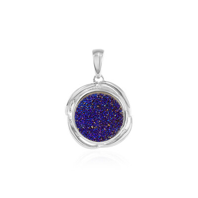 Blue Glitter Agate Silver Pendant