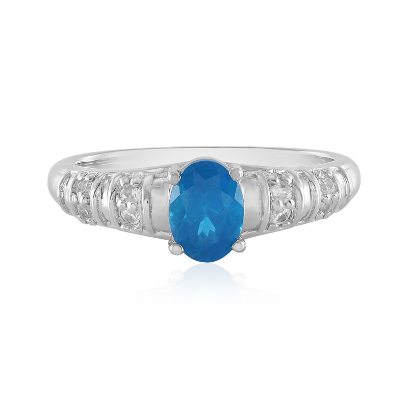 Brazilian Neon Blue Apatite Platinum Plated Silver Ring 0.713ct