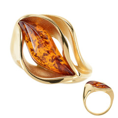 Cognac Baltic Amber Silver Ring