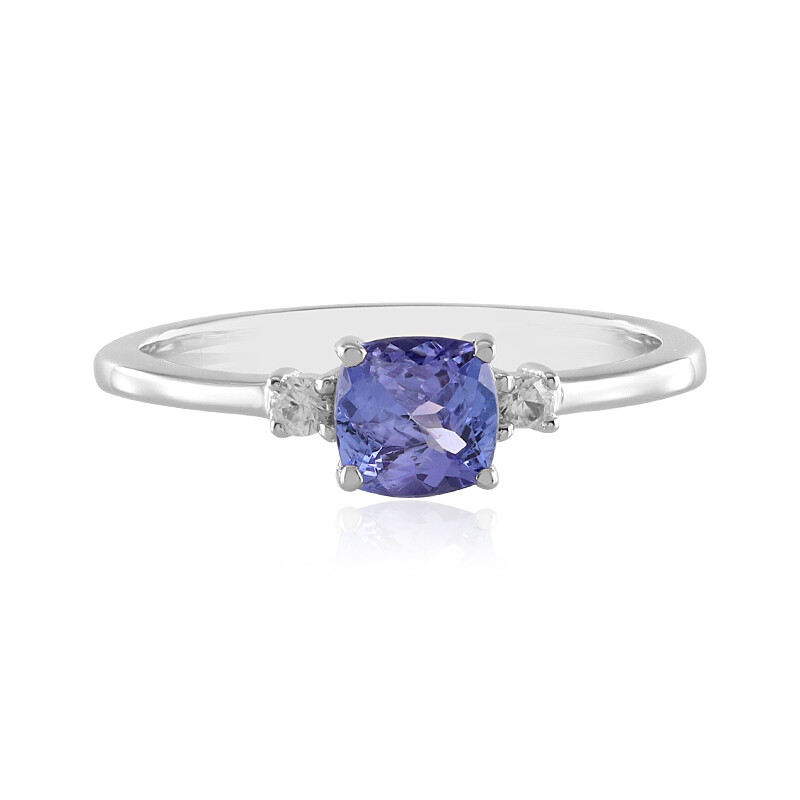Cushion Tanzanite Zircon Platinum Plated Silver Ring