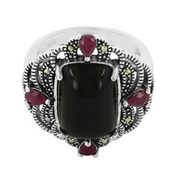 Black Agate Silver Ring