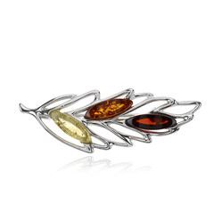Amber Silver Brooch