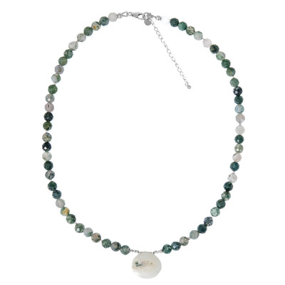 White Agate Silver Necklace