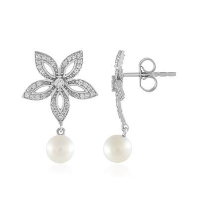 White Freshwater Pearl Silver Earrings