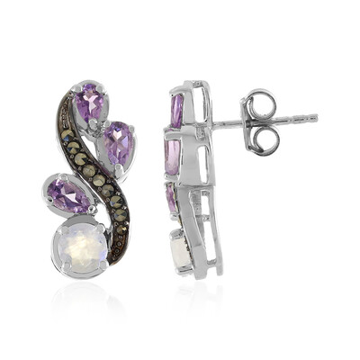 Rainbow Moonstone Silver Earrings