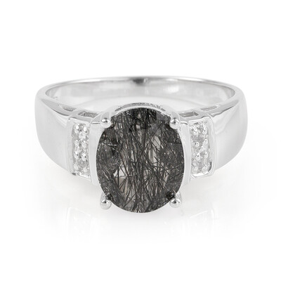 Black Rutile Quartz Silver Ring