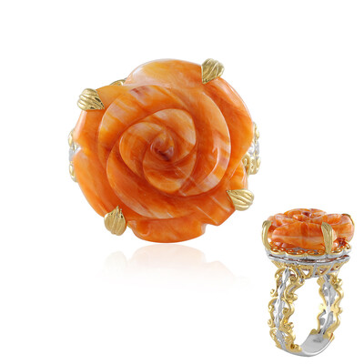 Orange Spiny Oyster Shell Silver Ring (Gems en Vogue)