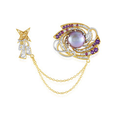 Purple Mabe Pearl Silver Brooch (Gems en Vogue)