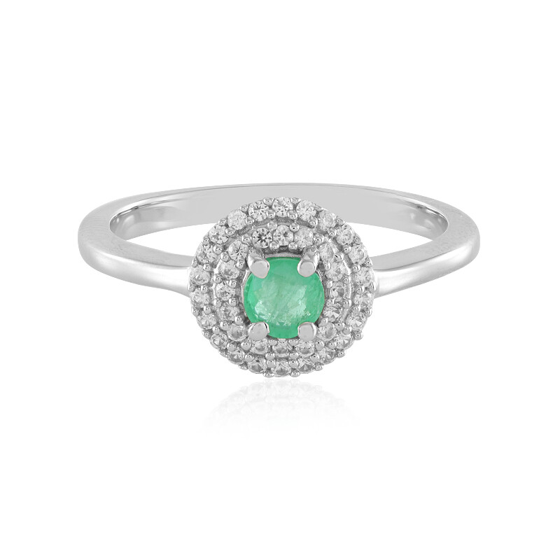Colombian Emerald Platinum Plated Silver Ring 0.235 ct