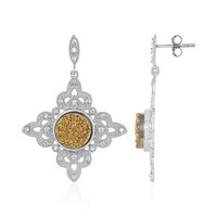 Golden Glitter Agate Silver Earrings