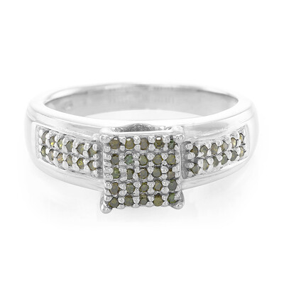 Emerald Green Diamond Silver Ring