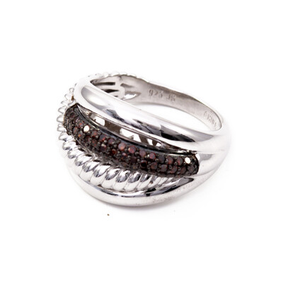 Red Diamond Silver Ring