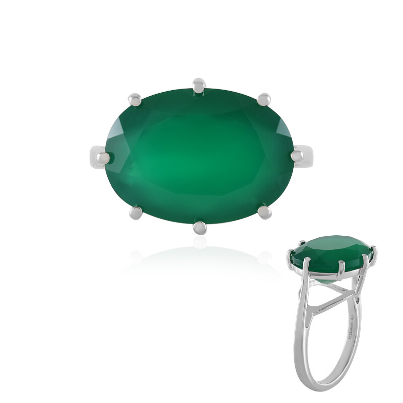 Green Onyx and Pearl Ring - Silver