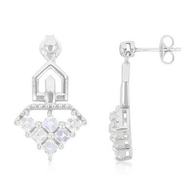 Rainbow Moonstone Silver Earrings