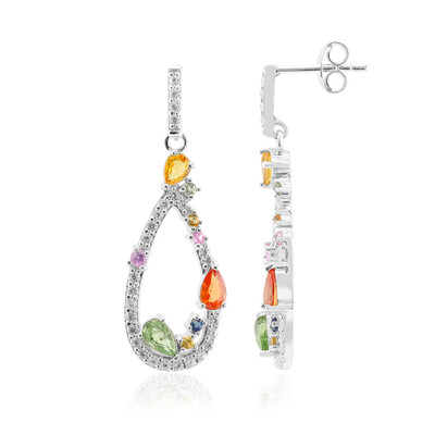 Orange Sapphire Silver Earrings
