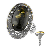 Green Baltic Amber Silver Ring