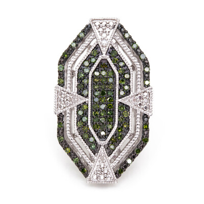 Green Diamond Silver Ring