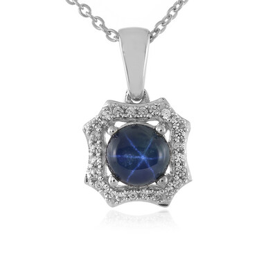 Blue Star Sapphire Silver Necklace